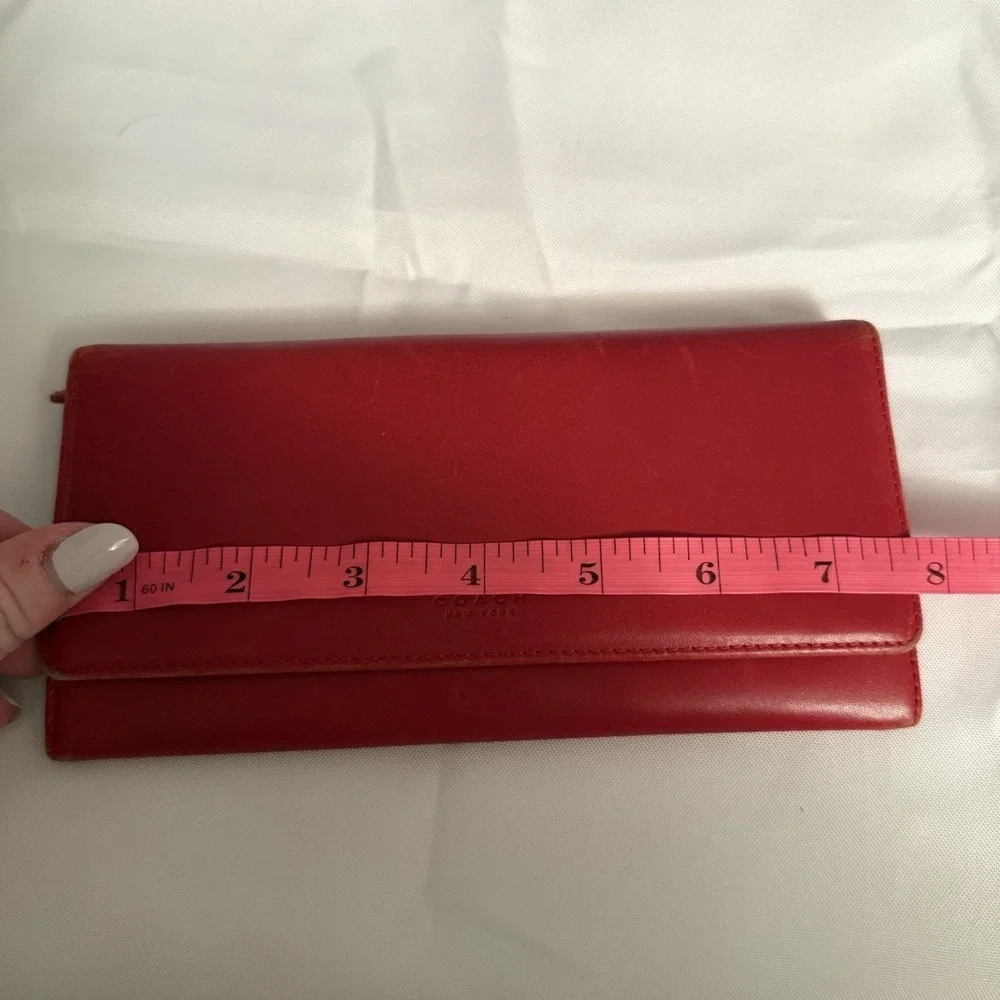 Coach Vintage Red Leather Bifold Credit Card Case Holder Wallet Made In Spain